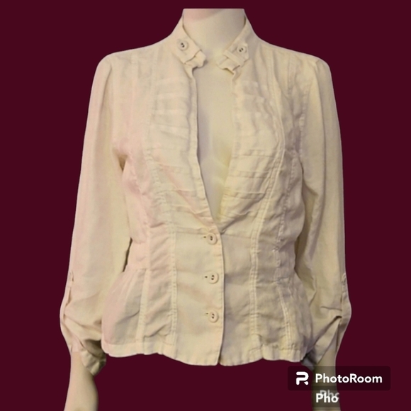 CHICO'S White Linen Half Button Shacket - Picture 1 of 8